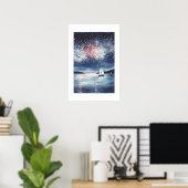 Kust 4 juli Vuurwerk Zeilboot Muurkunst Poster (Thuiskantoor)