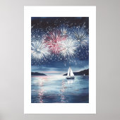 Kust 4 juli Vuurwerk Zeilboot Muurkunst Poster (Voorkant)