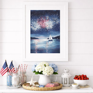 Kust 4 juli Vuurwerk Zeilboot Muurkunst Poster