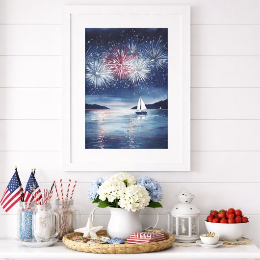 Kust 4 juli Vuurwerk Zeilboot Muurkunst Poster
