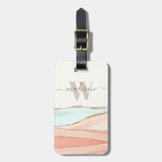 Kust Abstract Aquarel met Naam en Monogram Bagagelabel (Voorkant verticaal)