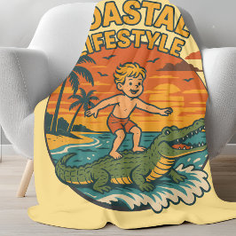 Kust Alligator Surfing | Retro Surf Strand Fleece Deken