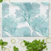 Kust Aqua Blue Coral Zee Fans Keukenhanddoeken (Gevouwen)