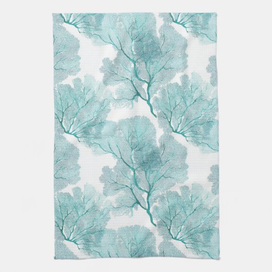 Kust Aqua Blue Coral Zee Fans Keukenhanddoeken (Verticaal)