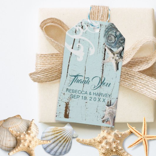 Kust Aqua Blue Seashell Beach bruiloft Cadeaulabel