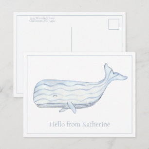 Kust Aquarel Blauwe Walvis Gepersonaliseerd Briefkaart