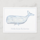 Kust Aquarel Blauwe Walvis Gepersonaliseerd Briefkaart (Voorkant)