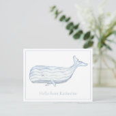 Kust Aquarel Blauwe Walvis Gepersonaliseerd Briefkaart (Staand voorkant)