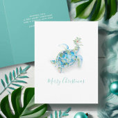 Kust Aquarel Zeeschildpad Strand Kerstkaart Feestdagen Kaart