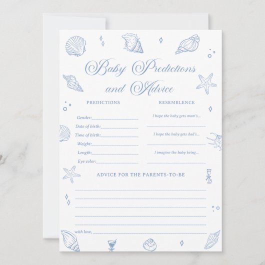 Kust Baby shower Baby voorspellingen Game Kaart (Voorkant)