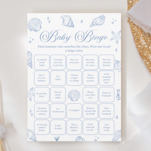Kust Baby shower Vind de Gast Bingo Game Kaart