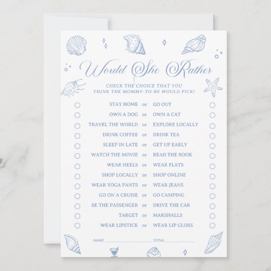 Kust Baby shower zou ze liever spel Kaart (Voorkant)