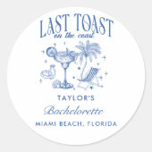 Kust Bachelorette Modern Cocktail Party Blauw Ronde Sticker (Voorkant)