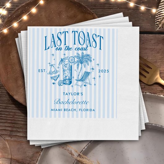 Kust Bachelorette Modern Cocktail Party Blauw Servet