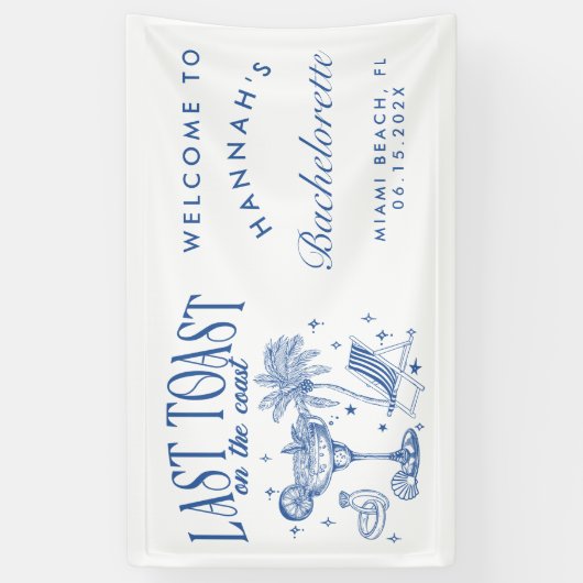 Kust Bachelorette Modern Cocktail Party Blauw Spandoek (Verticaal)