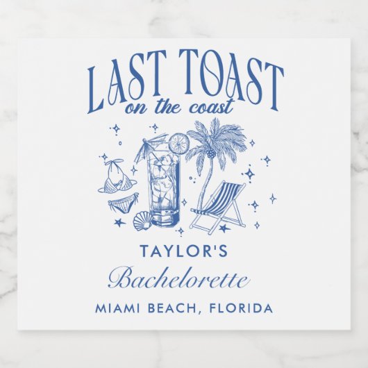 Kust Bachelorette Modern Cocktail Party Blauw Sparkling Wijnetiket (Enkel label)