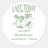 Kust Bachelorette Moderne Cocktail Party Groen Ronde Sticker (Voorkant)