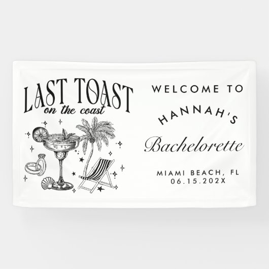 Kust Bachelorette Moderne Cocktail Party Zwart Spandoek (Horizontaal)
