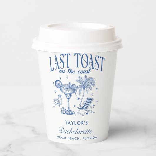 Kust Bachelorette Moderne Cocktailparty Blauw Papieren Bekers (Voorkant)