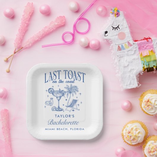Kust Bachelorette Moderne Cocktailparty Blauw Papieren Bordje (Feest)