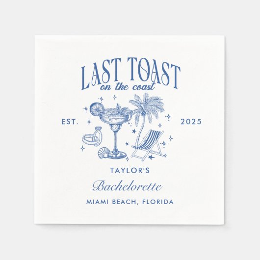 Kust Bachelorette Moderne Cocktailparty Blauw Servet (Voorkant)