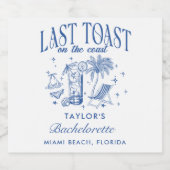 Kust Bachelorette Moderne Cocktailparty Blauw Sparkling Wijnetiket (Enkel label)