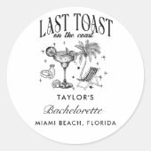 Kust Bachelorette Moderne Cocktailparty Zwart Ronde Sticker (Voorkant)
