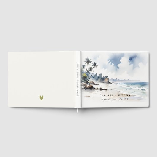 Kust Bali Beach Palm Tree Waterverf Bruiloft Gastenboek (Volledig)