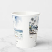 Kust Bali Beach Palm Tree Waterverf Bruiloft Papieren Bekers (Links)