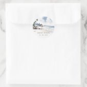 Kust Bali Beach Palm Tree Waterverf Bruiloft Ronde Sticker (Tas)