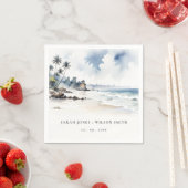 Kust Bali Beach Palm Tree Waterverf Bruiloft Servet (Insitu)