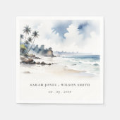 Kust Bali Beach Palm Tree Waterverf Bruiloft Servet (Voorkant)