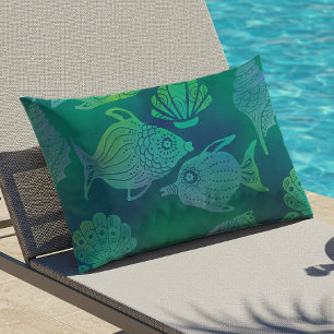 Kust Batik Vis Schelpen Patroon Blauw Buitenkussen