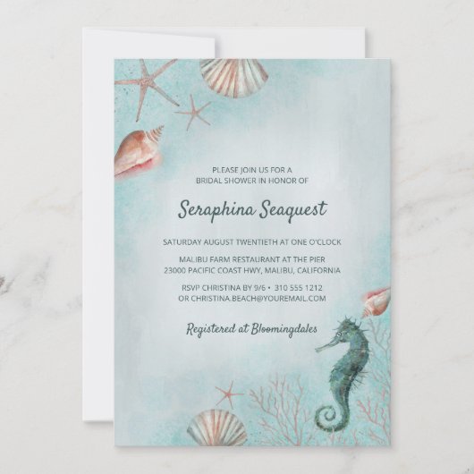 kust | Beach Blue Seashells Vrijgezellenfeest Kaart (Voorkant)