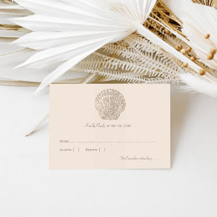 Kust Beige Schelp Strand Bruiloft RSVP Kaartje