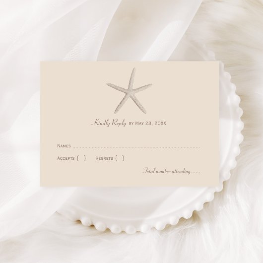 Kust Beige Zeester Strand Bruiloft RSVP Kaartje
