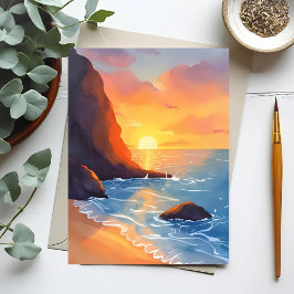 Kust bij zonsondergang | Strand Oceaan Golven Briefkaart