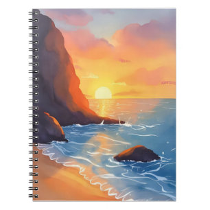 Kust bij zonsondergang Strand Oceaan Golven Notitieboek