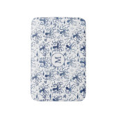Kust Blauw Aquarel Onderwater Octopus Monogram Badmat (Voorkant Verticaal)