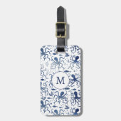 Kust Blauw Aquarel Onderwater Octopus Monogram Bagagelabel (Voorkant verticaal)