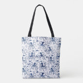 Kust Blauw Aquarel Onderwater Octopus Monogram Tote Bag (Achterkant)