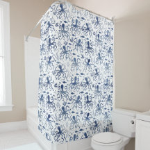 Kust Blauw Aquarel Onderwater Octopus Patroon