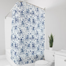Kust Blauw Aquarel Onderwater Octopus Patroon
