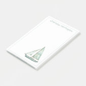 Kust Blauw Aquarel Zeilboot Gepersonaliseerd Post-it® Notes (Schuin)