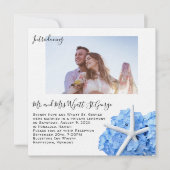 Kust Blauw Bloem Fotobruiloftsaankondiging Save The Date (Voorkant)
