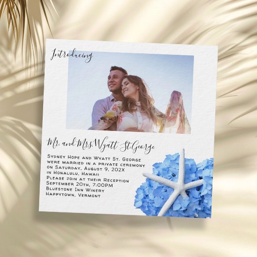 Kust Blauw Bloem Fotobruiloftsaankondiging Save The Date