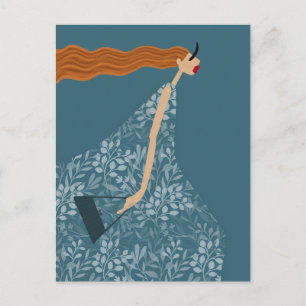 Kust Blauw Chic Feminin Mode Illustratie Kunst Briefkaart