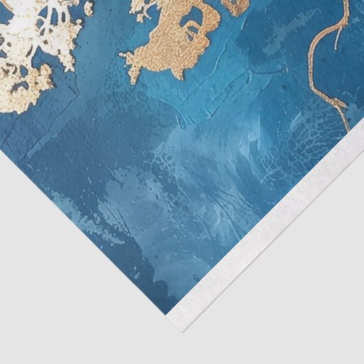 Kust Blauw en Goud Bloemen Zeewier Tissuepapier (Detail)