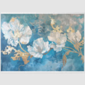 Kust Blauw en Goud Bloemen Zeewier Tissuepapier (Voorkant)