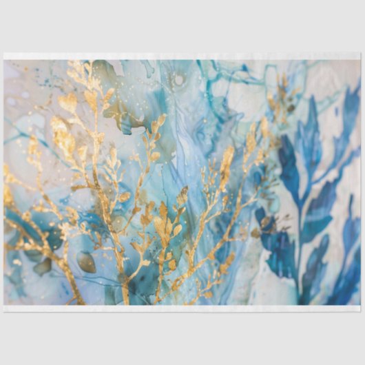 Kust Blauw en Goud Weefselpapier Tissuepapier (Voorkant)